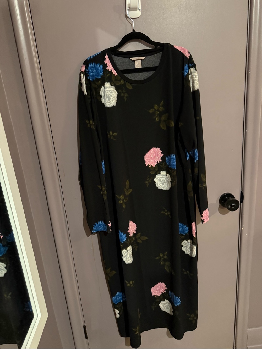H&M Black Floral Long Sleeve Maxi Dress - Pink, Blue, White